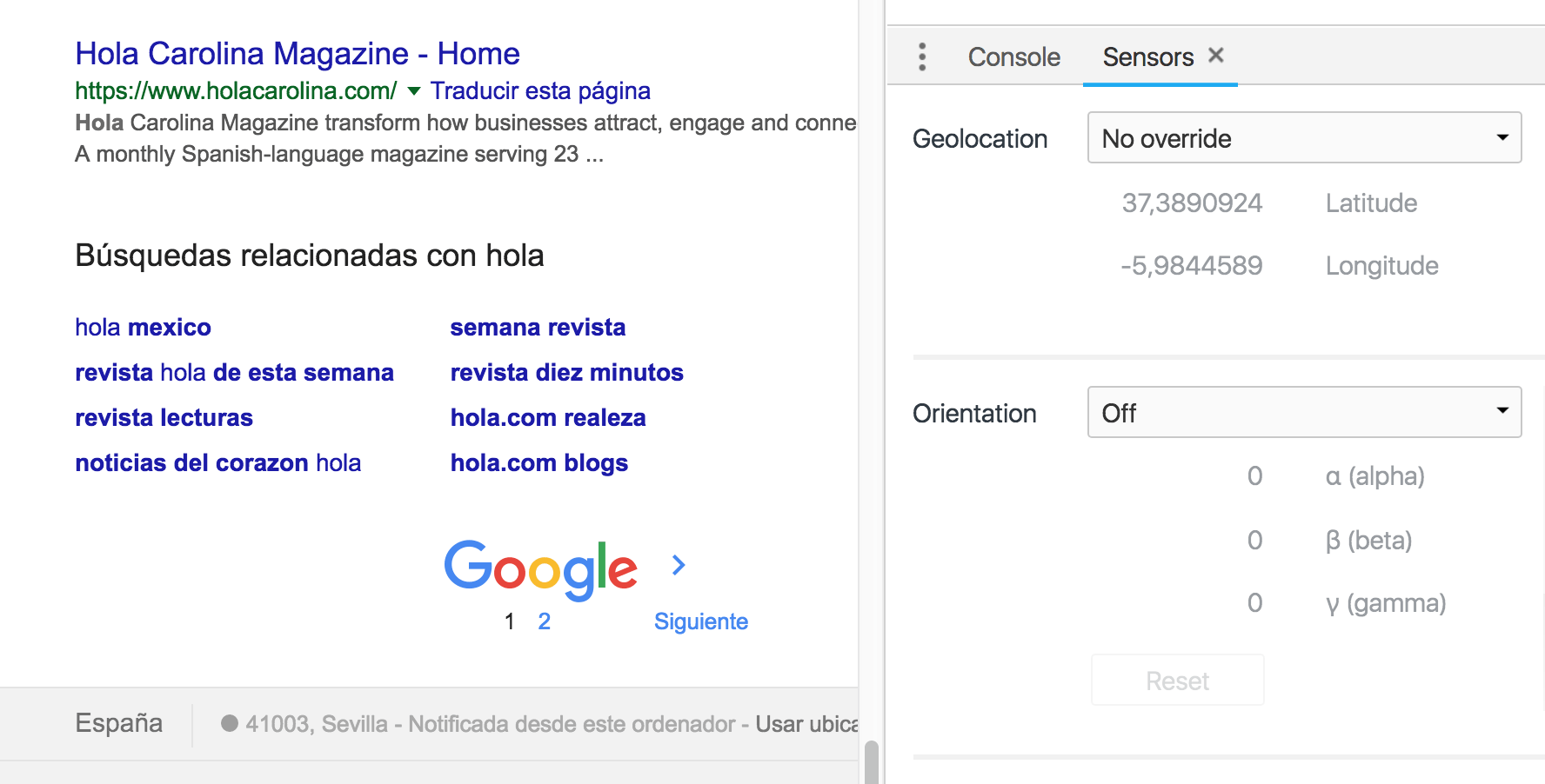 ejemplo notifiación de coordenadas a google mediante las herramientas para desarrolladores de Chrome